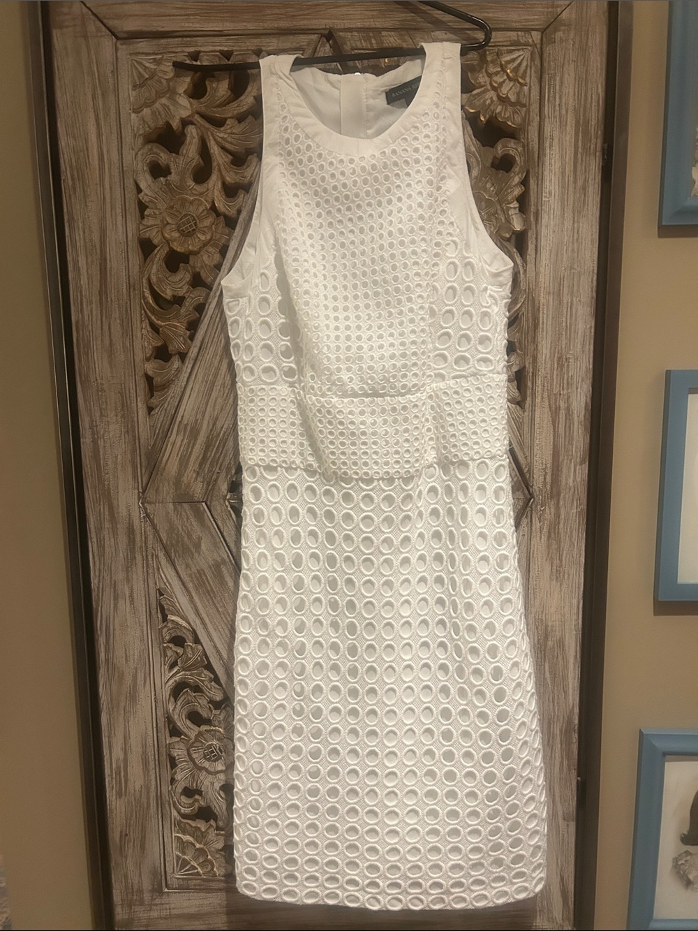 Banana Republic White Eyelet Midi Sheath Dress